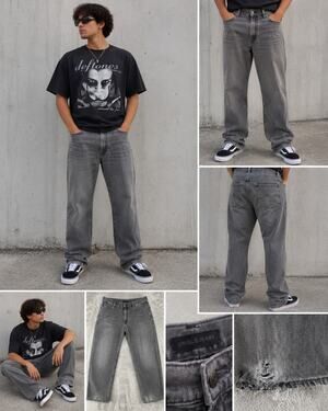 Uniqlo Gray Washed Carpenter Style Jeans Distressed Hem Men's 34x27